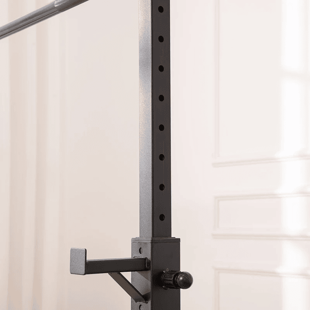 Soporte de barra de peso ajustable Soporte de acero para levantamiento de pesas Carga máx. Entrenamiento de gimnasio en casa de 150 kg 52x48x105-160cm Blanco y negro
