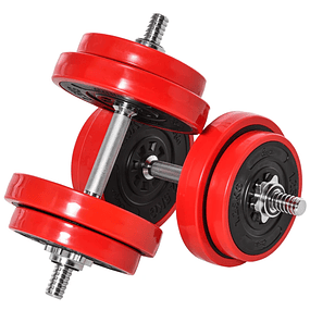 20kg Adjustable 2 in 1 Dumbbell Set with 8 Plates 2 Barbells and Adjustable Extender for Strength Training Weight Lifting Home Gym Black and Red