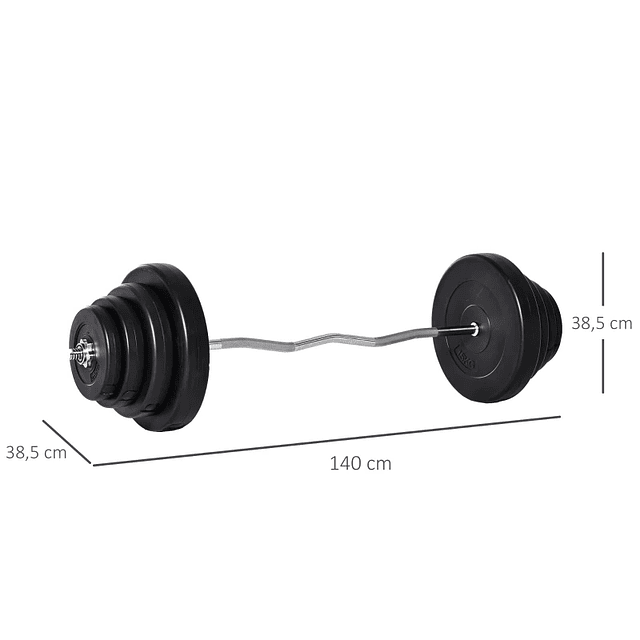 Curved Weight Bar with 8 Interchangeable Weight Plates up to 70kg Steel Training Home Gym Bodybuilding 140x38.5x38.5cm Black