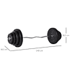 Barra de pesas curva con 8 discos de pesas intercambiables hasta 70 kg Acero Entrenamiento Gimnasio en casa Culturismo 140x38,5x38,5 cm Negro