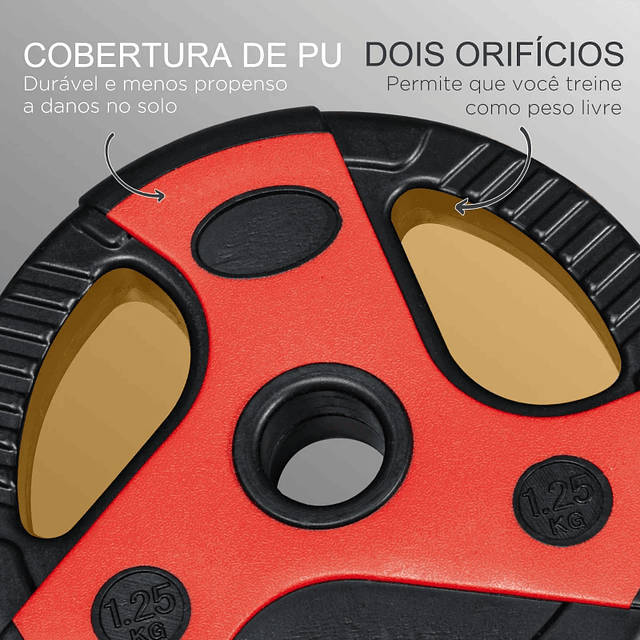 Conjunto de Barra de Pesos com Discos Conjunto de Musculação com Discos 1,25kg 2,5kg e 5kg 140x17x17cm Preto e Vermelho