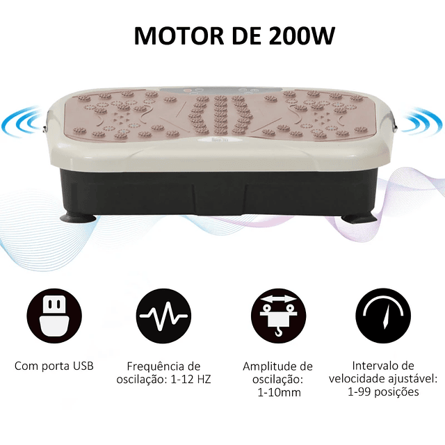 Plataforma Vibratoria con 2 Bandas Elásticas para Entrenamiento Fitness 200W con Control Remoto y Carga 120 kg