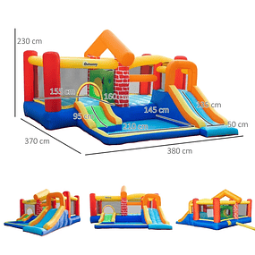 Inflatable Castle with 2 Slides 2 Trampolines and Pool for Children over 3 Years Includes Inflator and Transport Bag for Indoor Outdoor 380x370x230cm Multicolor