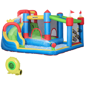 Inflatable Castle with Slide Trampoline Pool Inflator and Carrying Bag 390x300x197cm Multicolored