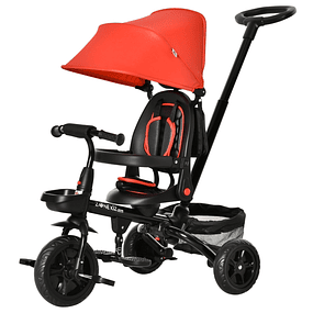 Triciclo Infantil 4 em 1 Bicicleta para Crianças 1-5 Anos com Assento Giratório Capô Ajustável Guidão de Empurre e Apoio para os Pés Dobrável 111,5x52x98cm - Vermelho