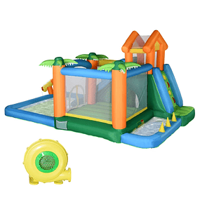Inflatable Castle with Slide Trampoline Swimming Pools and Water Gun for Children over 3 Years Old with Inflator and Carrying Bag for Indoor Outdoor 550x285x260cm Multicolor