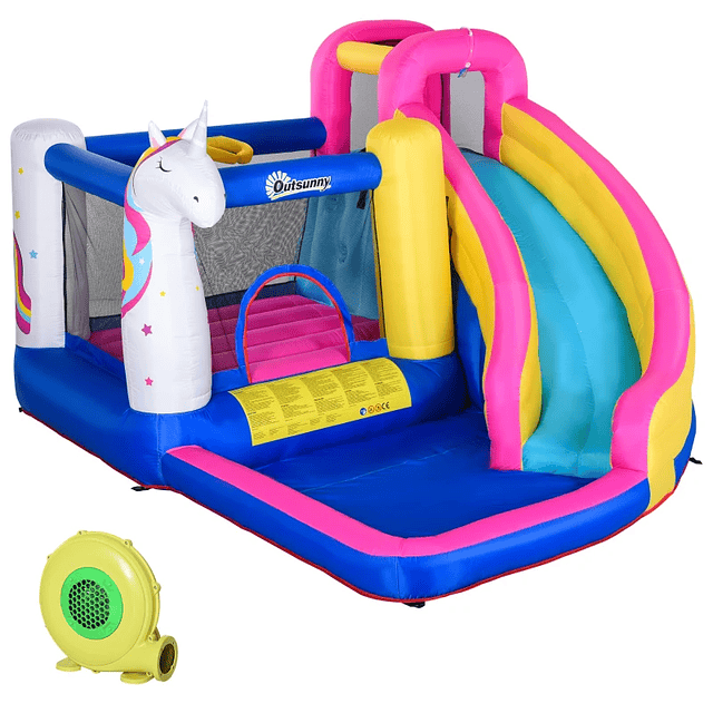 Castelo inflável infantil com piscina escorregador cama de salto e bolsa de transporte 380x320x210 cm Multicolor