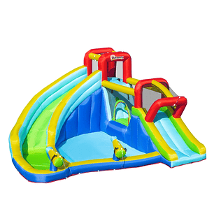 Castillo Hinchable con 2 Toboganes Trampolín y Piscina para Niños Mayores de 3 Años Incluye Inflador y Bolsa de Transporte para Interior Exterior 385x365x200cm Multicolor