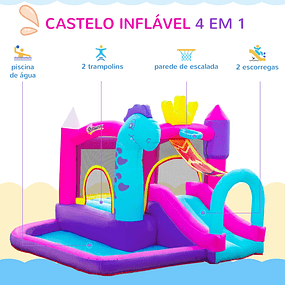 Castillo Hinchable con Tobogán Cama Elástica Piscina y Cesta para Niños Mayores de 3 Años Incluye Inflador y Bolsa de Transporte para Interior y Exterior 300x270x200cm Multicolor