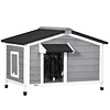 Casa para Cães de Madeira Casa para Animais de Estimação com Teto Asfáltico 2 Janelas Porta com Cortina 97x72x65 cm Cinza