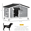 Casa para Cães de Madeira Casa para Animais de Estimação com Teto Asfáltico 2 Janelas Porta com Cortina 97x72x65 cm Cinza