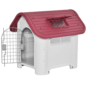 Caseta para perros con puerta extraíble Base elevada 3 ventilaciones y ventana Caseta para perros para interior y exterior 59x75x66cm Gris y rojo