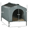 Caseta para perro con funda exterior Cama elevada con cojín y ventanas de rejilla 130x85x95 cm Gris