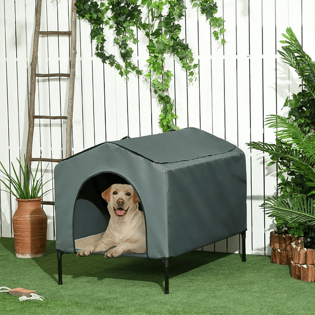 Casa para Cães com Cobertura Exterior Cama Elevada com Almofada Acolchoada e Janelas de Malha 110x75x87 cm Cinza