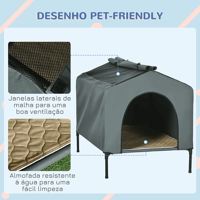 Casa para Cães com Cobertura Exterior Cama Elevada com Almofada Acolchoada e Janelas de Malha 110x75x87 cm Cinza