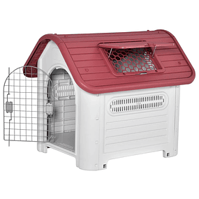 Dog Kennel with Removable Door Raised Base 3 Vents and Window for Indoor and Outdoor 72x87x75cm Gray and Red