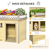 Casa para Cães de Madeira Casa para Cães Pequenos com 2 Janelas 2 Tigelas de Aço Inoxidável e Espaço de Cultivo para Interior e Exterior 105x65x80cm Natural