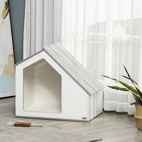 Casa para perros de madera para interior Casa para mascotas con cojín extraíble y lavable con 5 orificios de ventilación 84,5x54,5x75 cm Blanco
