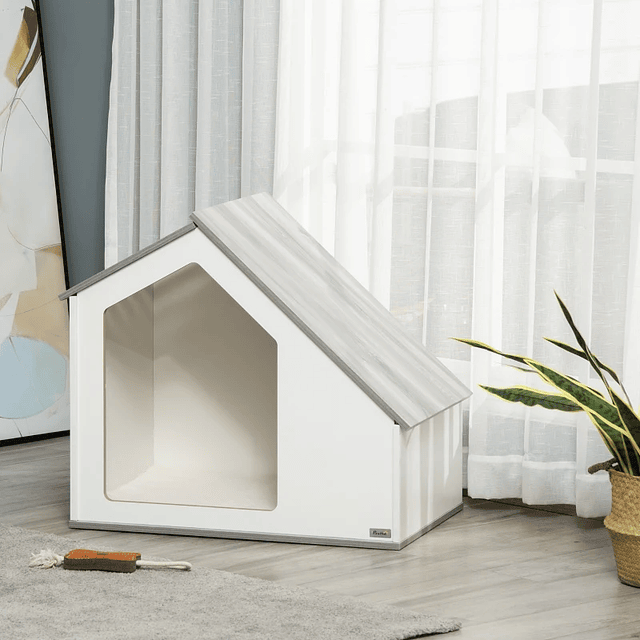 Indoor Wooden Dog House Pet House with Removable and Washable Cushion with 5 Vents 84.5x54.5x75 cm White