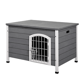 Jaula para mascotas de casa de perro de madera con puerta de alambre con cerradura y manijas laterales huecas para interior y exterior 80x55x53.5cm gris
