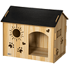 Casa de Madeira para Cães Casa para Animais de Estimação com Porta Dianteira Desenhos 69x50x58,5cm Madeira e Preto