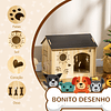 Casa de Madeira para Cães Casa para Animais de Estimação com Porta Dianteira Desenhos 69x50x58,5cm Madeira e Preto
