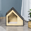 Casa de Madeira para Cães Casa para Cães para Uso Interior com Almofada Removível Lavável e 3 Ventilações 60x40x59,2cm Preto e Madeira Natural