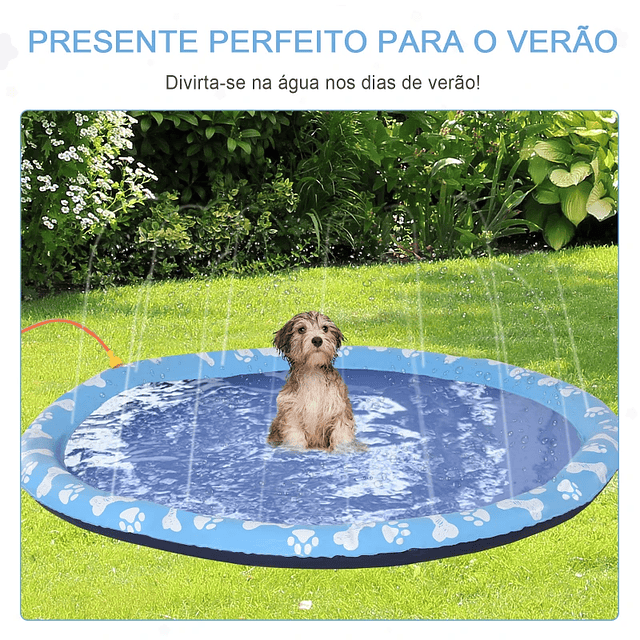 Colchoneta de Agua para Mascotas con Pulverizador de Agua Piscina Portátil para Perros Ø170 cm Azul