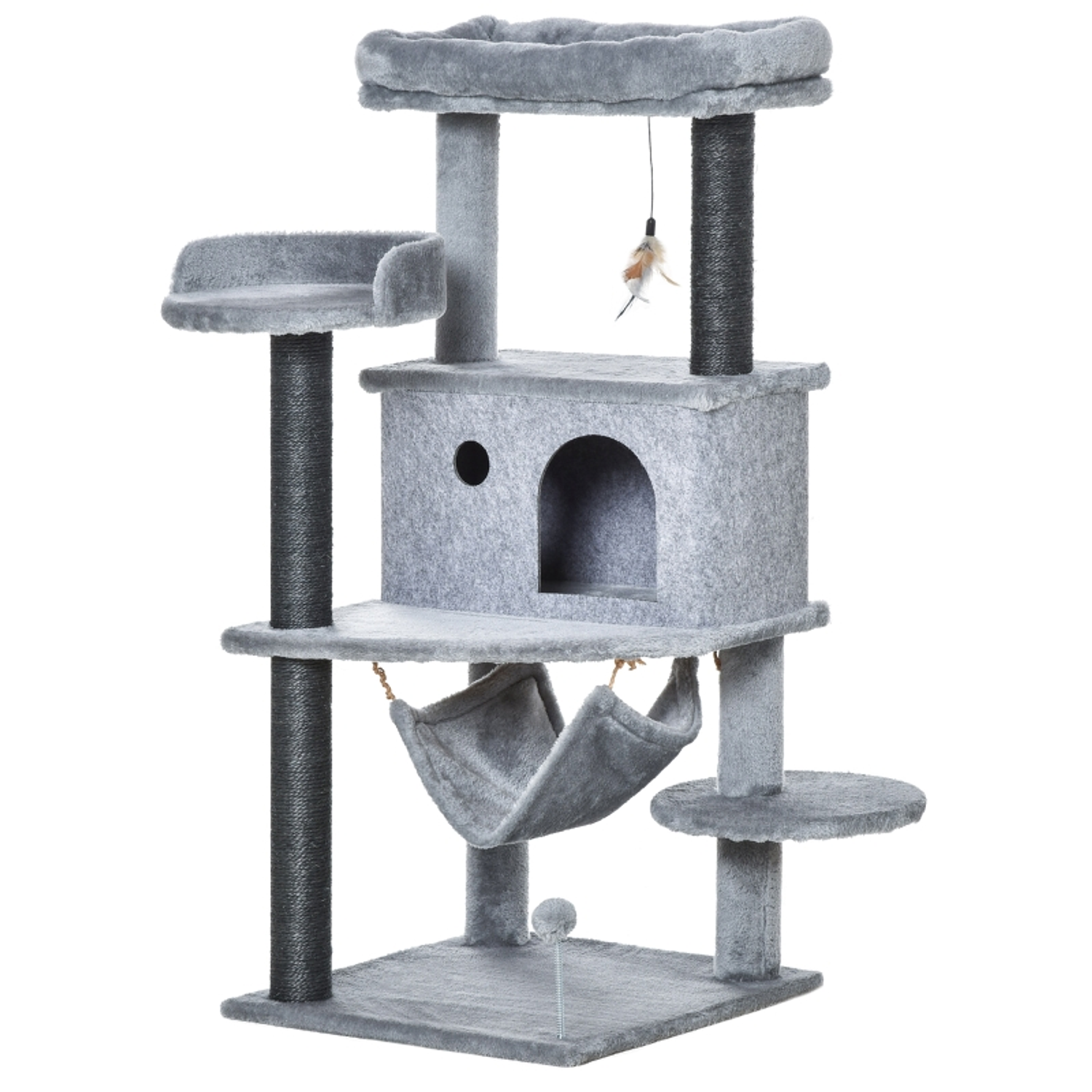 Scratching Tree for Cats 48x48x107cm with Collapsible Felt Cave Hammock Plush Beds Multiple Platforms Sisal Scratching Post and Toys Gray 1