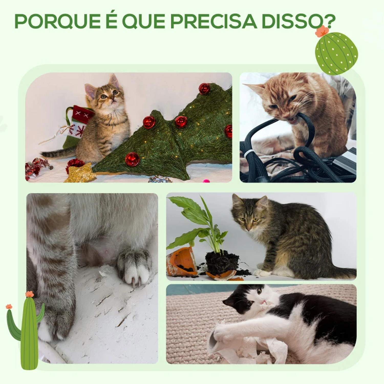 Árvore Arranhador para Gatos Pequenos com Postes de Cacto Torre para Gatos de Chenille com Brinquedos 46x43x60cm Verde 5