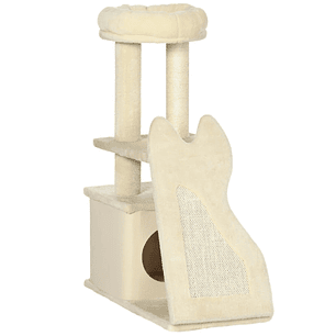 Árvore Arranhador para Gatos Torre para Gatos com Cama Caverna Bola Suspensa Postes e Rampa de Sisal 60x30x83cm Bege