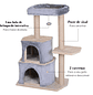 Arranhador para Gatos Árvore Arranhador para Gatos com 2 Casas Plataformas Brinquedo Suspenso e Postes de Arranhar de Sisal 60x40x92cm Cinza - Thumbnail 4