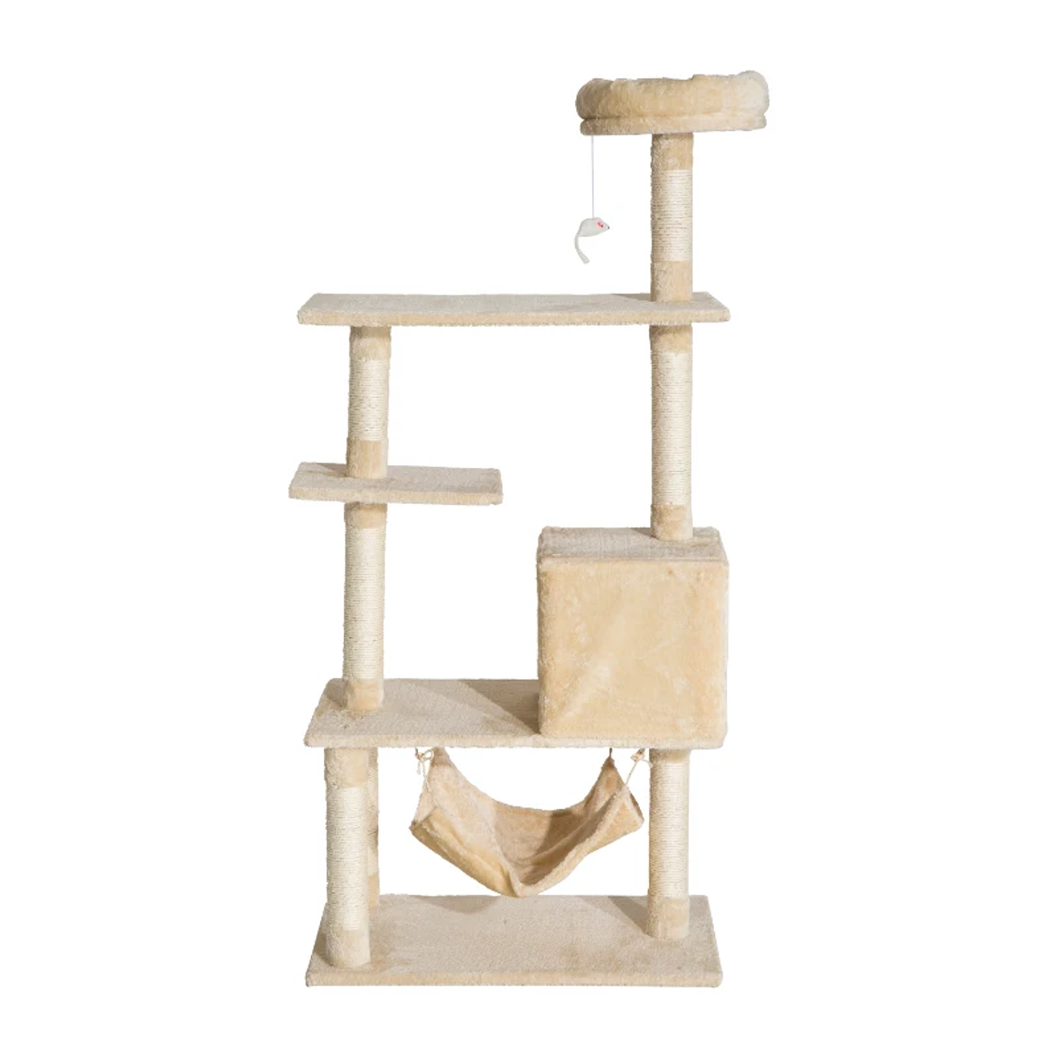 Tree Scratcher for Cats with multiple platforms Suspended toy Spacious cave Soft hammock Scratching posts 70x40x152 cm Beige 8