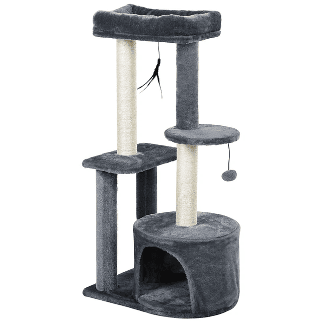 Árvore de gato de vários níveis Raspador com 1 quarto e 2 plataformas Cinza