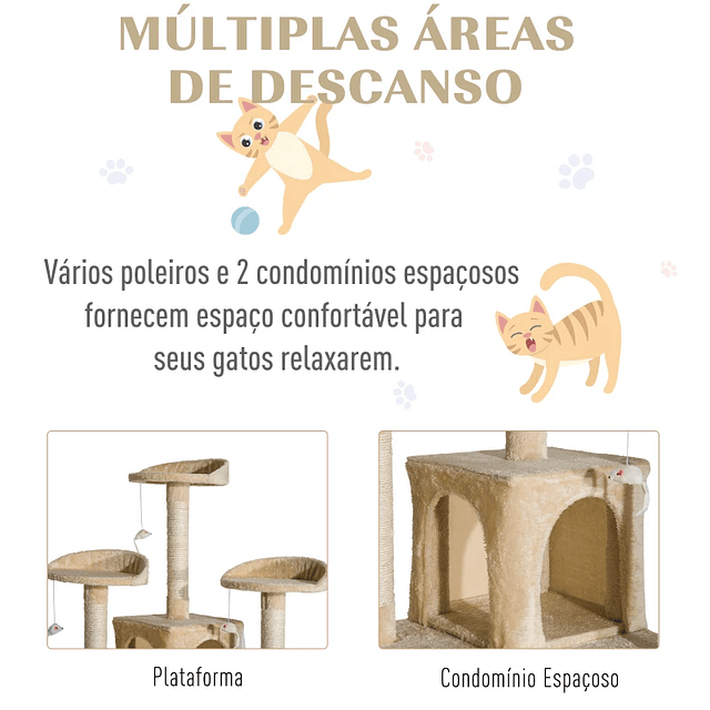 Arranhador para Gatos Centro de Atividade com Poste Cor: Bege - 60 x 50 x 180 cm