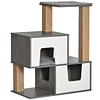 Wooden Cat Tree Height 93cm with 2 Removable Caves Platforms Scratching Posts and Natural Jute and Multiple Inlets for Resting 77x39x93cm Gray