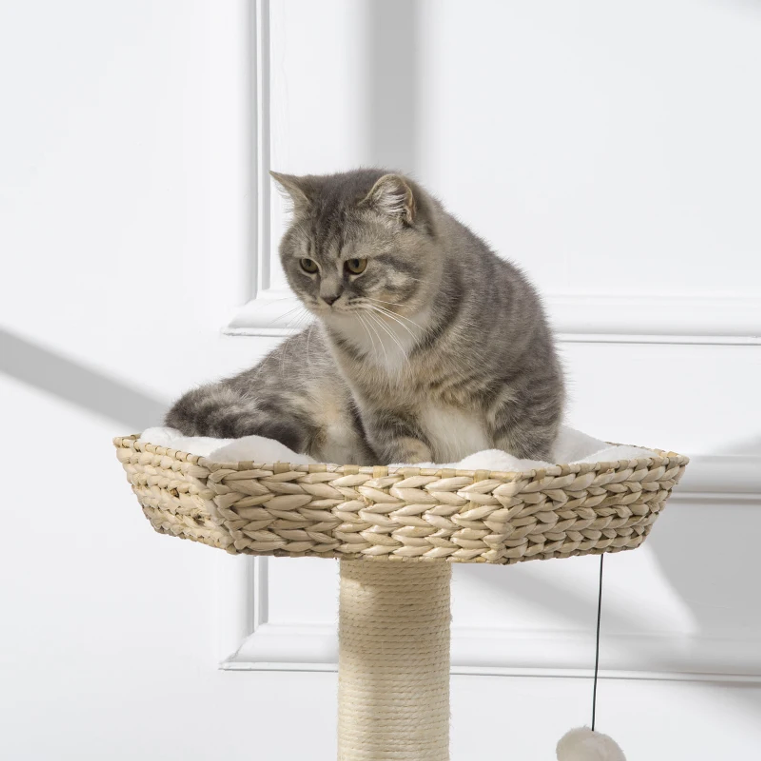 Scratching Tree for Medium Cats Height 119cm Tower for Cats with Superior Bed Cushions 2 Platforms Sisal Post Cave and Hanging Balls 50x50x119cm Beige and Cream 9