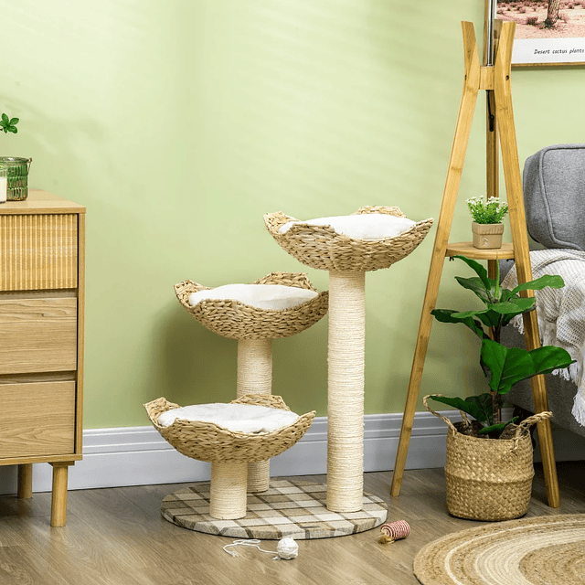 Tree Scratching post for Cats Height 75cm Scratching post for Cats with 3 Totora beds Pillows and Posts Ø56x75 cm Wood