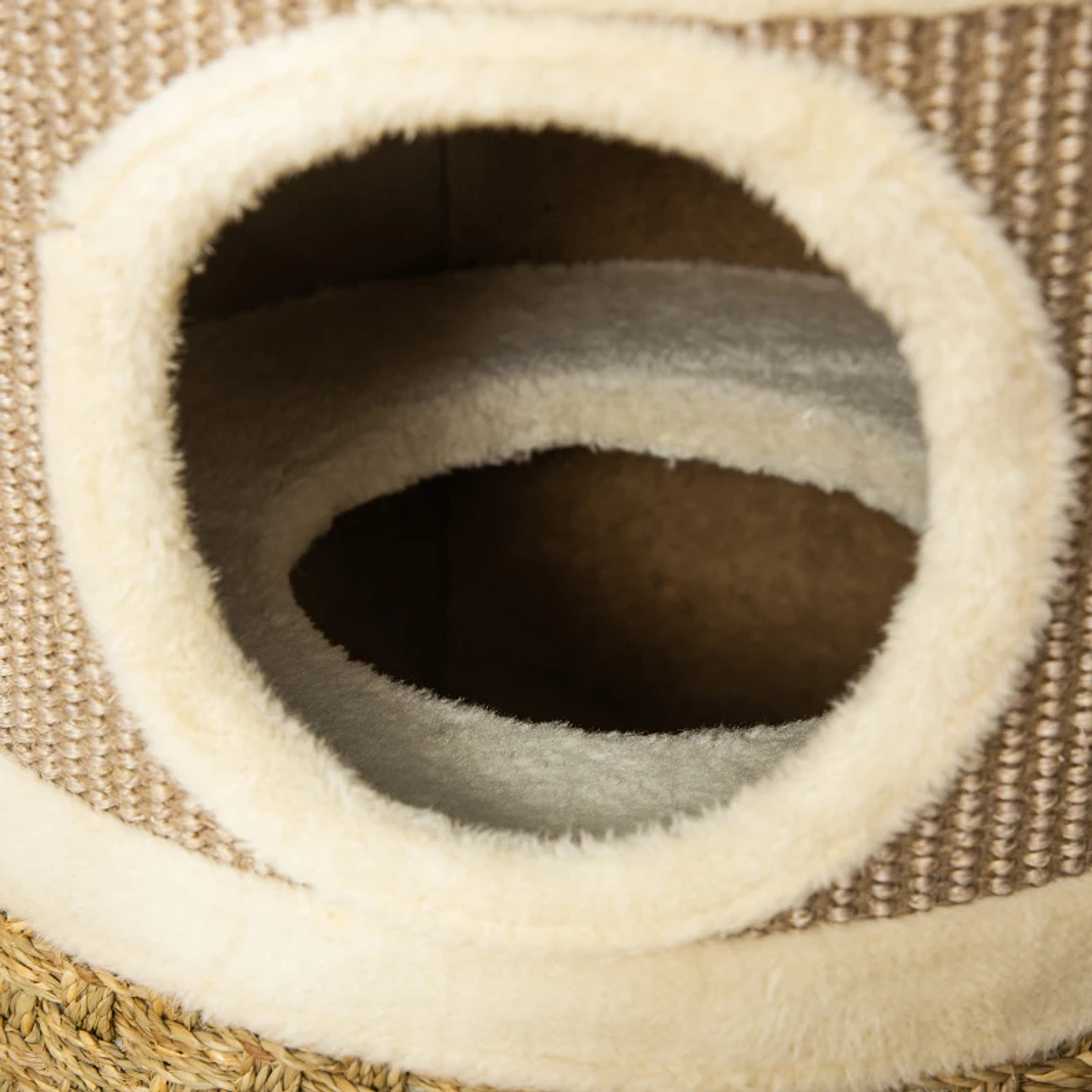 Mesa rascador para gatos en forma de cilindro con plataforma de 3 niveles y cómoda cueva 37,5x37,5x70 cm marrón claro y beige 7