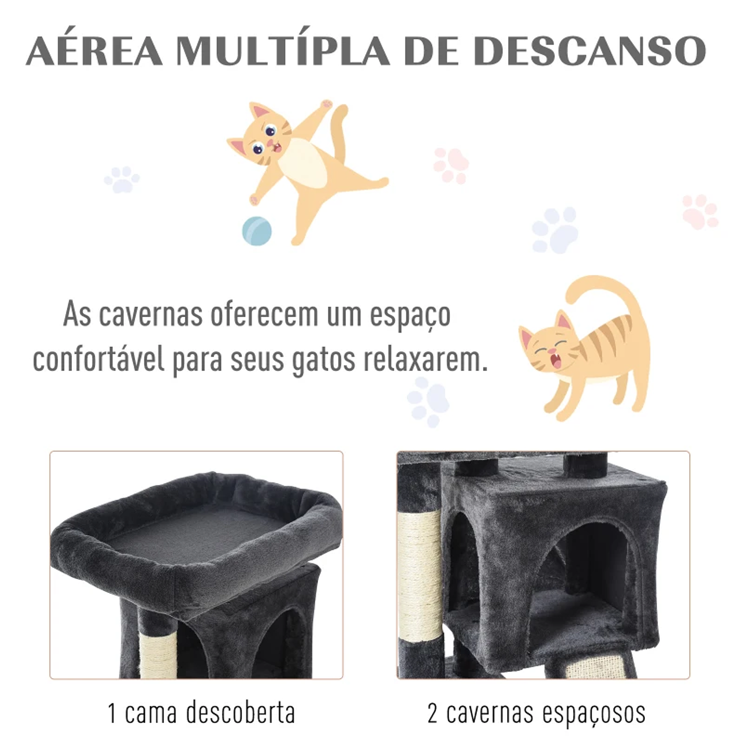 Árvore do gato com poste e placa de arranhão cavernas Cama macia 59x39x83 cm 4