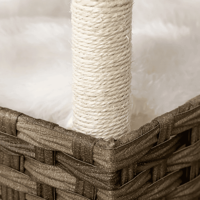 Árvore Arranhadora para Gatos de Vime Torre para Gatos Médios com Caverna 2 Camas Postes de Sisal Natural e Almofadas Laváveis de Pélucia Suave 40x40x70cm Marrom