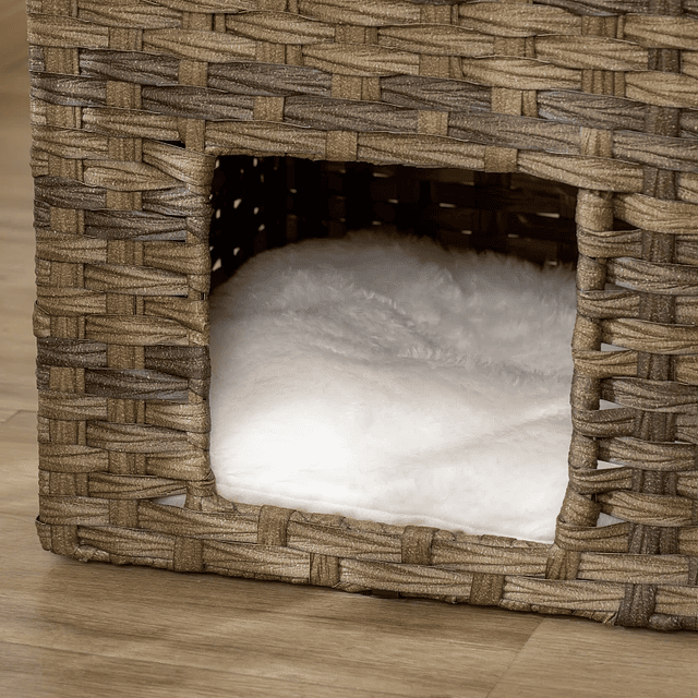 Árbol Rascador para Gatos de Mimbre Torre para Gatos Medianos con Cueva 2 Postes de Cama en Sisal Natural y Cojines de Felpa Suave Lavable 40x40x70cm Marrón