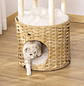 Rascador para Gatos de Mimbre Torre para Gatos Medianos con Cueva 2 Camas Postes en Sisal Natural y Cojines Lavables en Suave Felpa Ø40,5x69 cm Natural - Miniatura 9