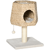 Rascador de árboles para gatos Altura pequeña 66 cm Torre trepadora para gatos con cueva de caña Cojines de cama superiores Poste rascador de sisal y bola suspendida Crema y natural