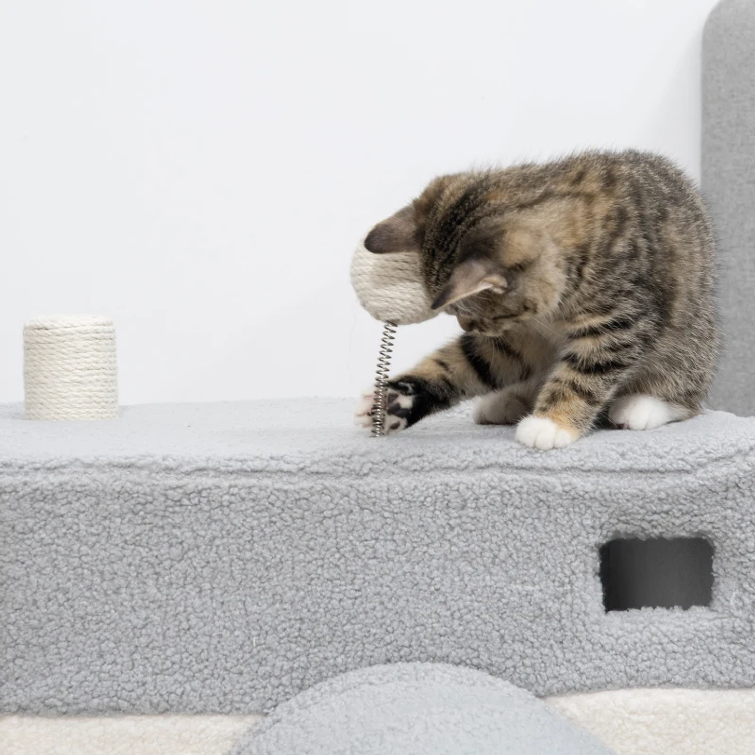 Cat Tunnel with Cave Pet Tunnel with Top Hole and Hanging Ball 48x95x58cm Gray 11