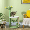 Rascador de cactus para gatos con plataforma de red postes de sisal y bola divertida 45x45x90cm verde