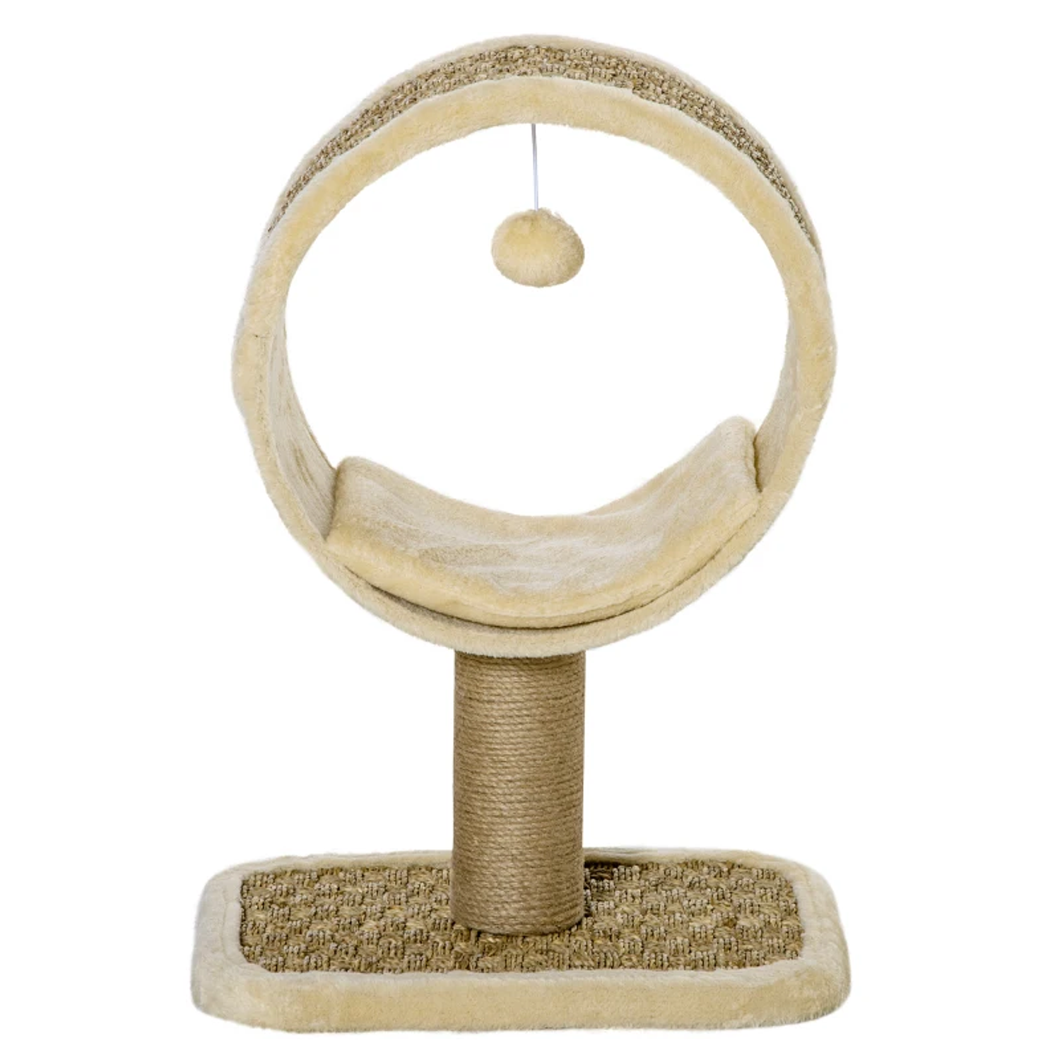 Árbol rascador para gatos con parte superior de túnel Poste rascador de yute natural Cojín extraíble y juguete colgante 40x30x56cm Beige 6