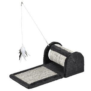 Arranhador para Gatos com Rolo Placa para Arranhar Revestidos de Sisal Natural e Brinquedo Suspenso Centro de Atividades para Animais de Estimação 44x24x16 cm Cinza