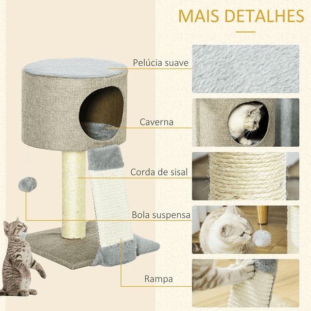 Scratching Tree for Cats Small Height 50cm Scratching Tree for Cats with Cave Natural Sisal Scratching Ramp and Hanging Bag 30x30x50cm