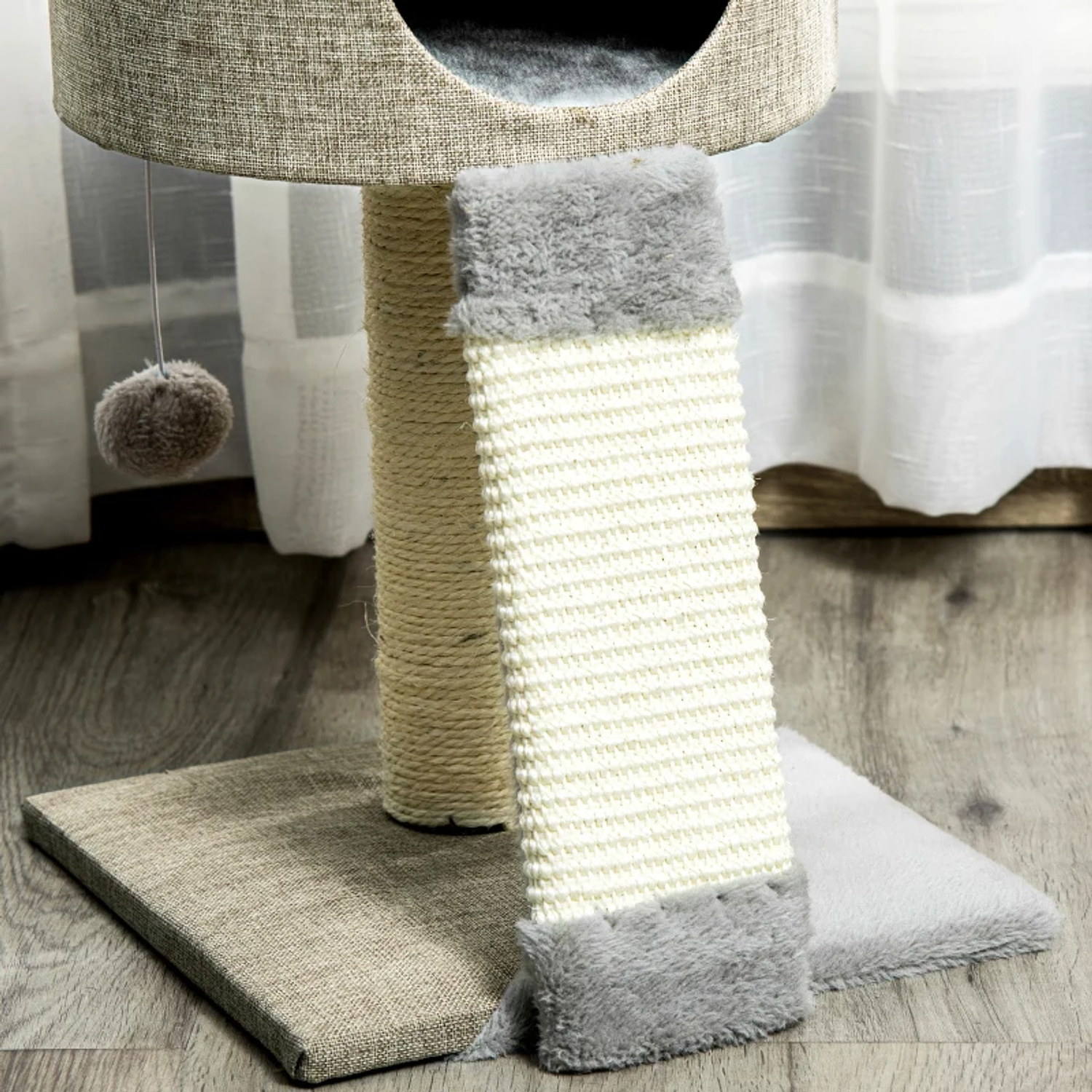 Árvore Arranhador para Gatos Pequena Altura 50cm Árvore Arranhador para Gatos com Caverna Rampa Arranhador de Sisal Natural e Bolsa Suspensa 30x30x50cm  9